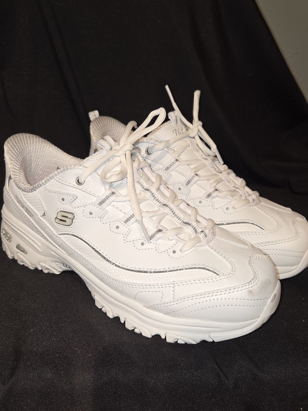 Skechers Women's White Memory Foam Lace-Up Slip In Sneakers